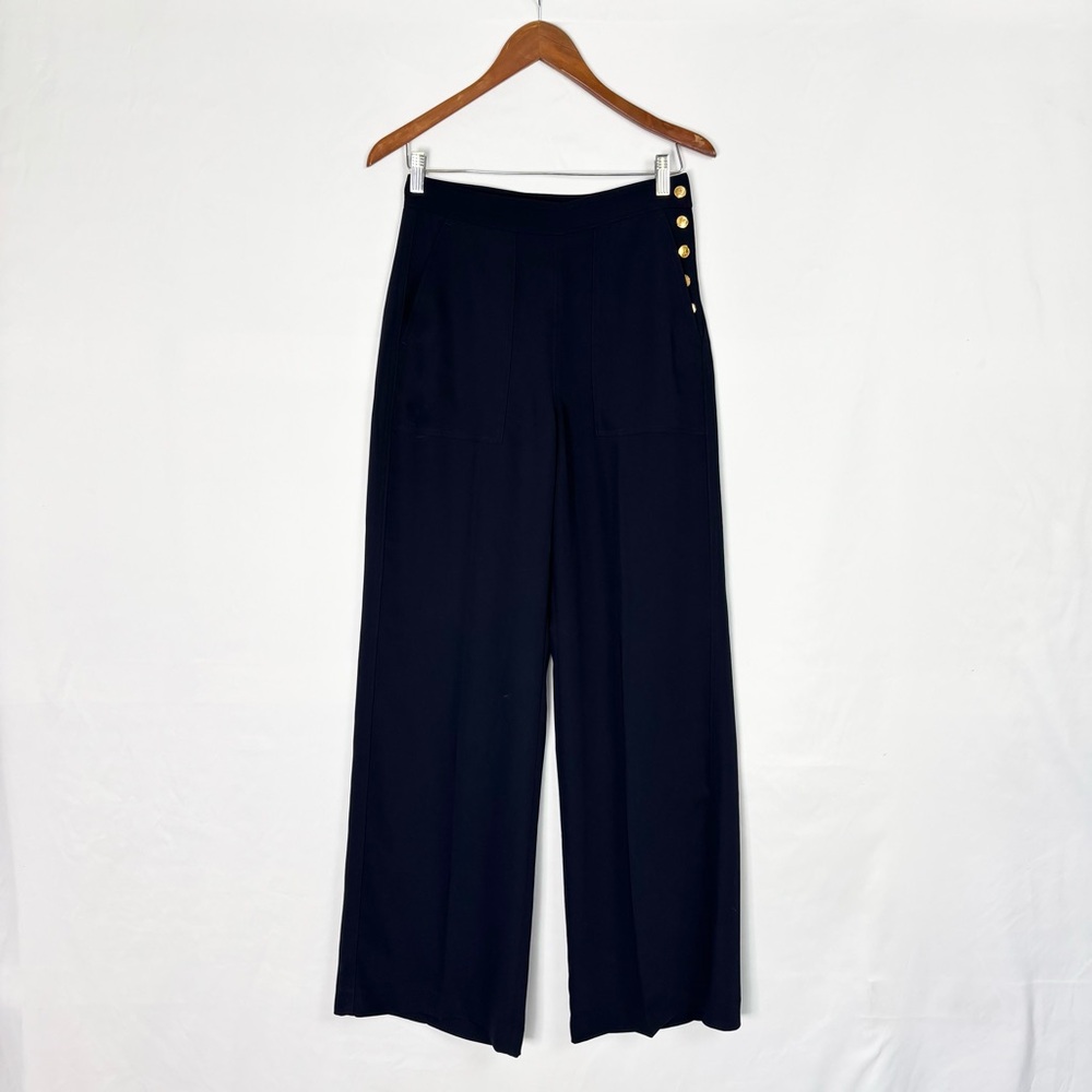 Polo Ralph Lauren Wide Leg Sailor Pant Navy‎ Blue Size 2 Gold Buttons